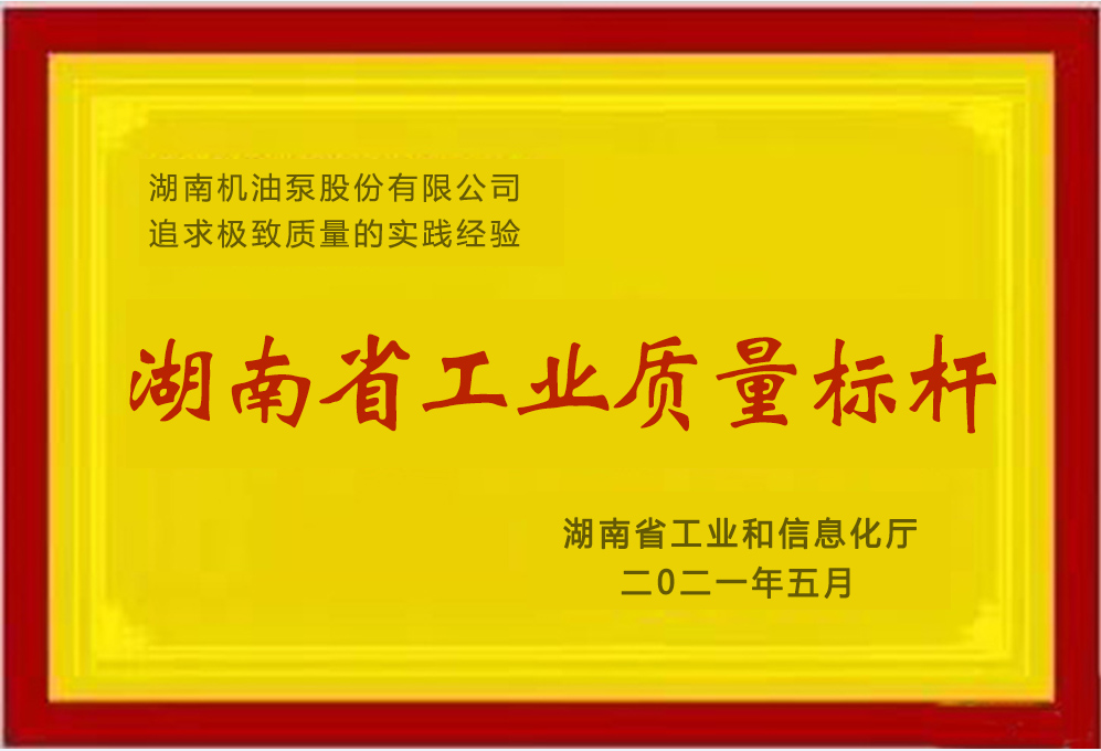 湘油泵荣获湖南省工业质量标杆荣誉